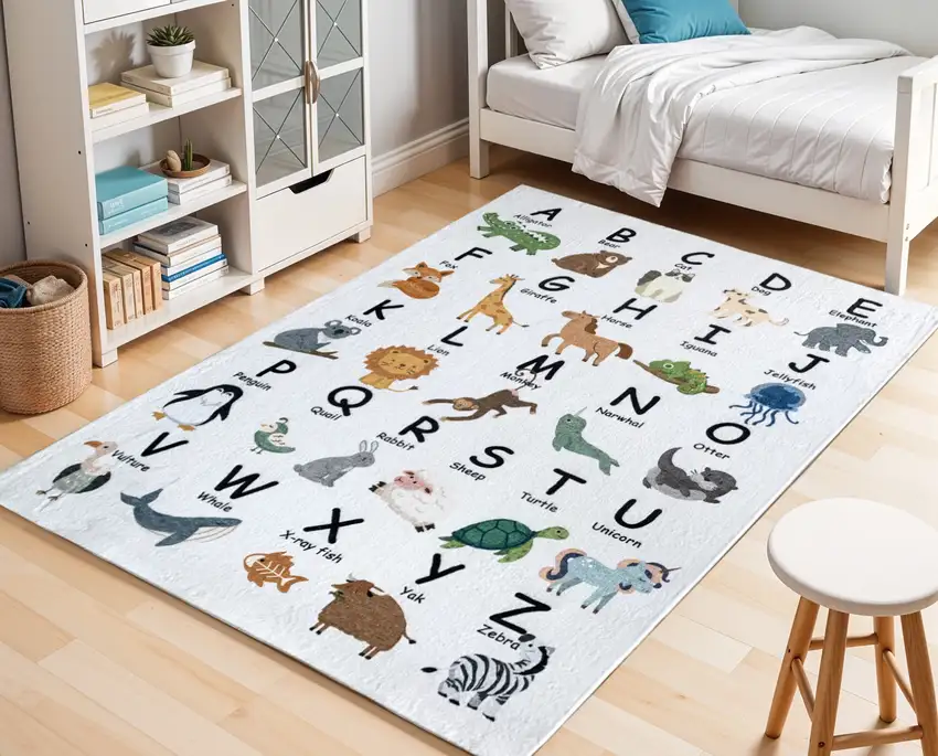 Gray Brown and Green Juvenile Alphabet Youthful Area Rug Photo 2
