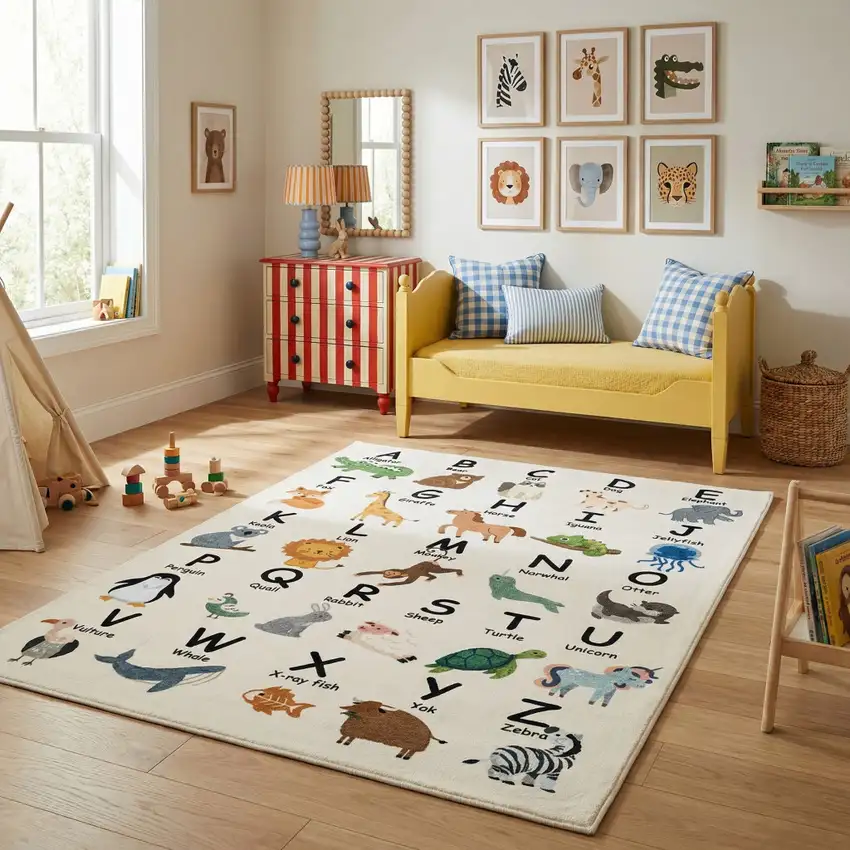 Gray Brown and Green Juvenile Alphabet Youthful Area Rug Photo 3
