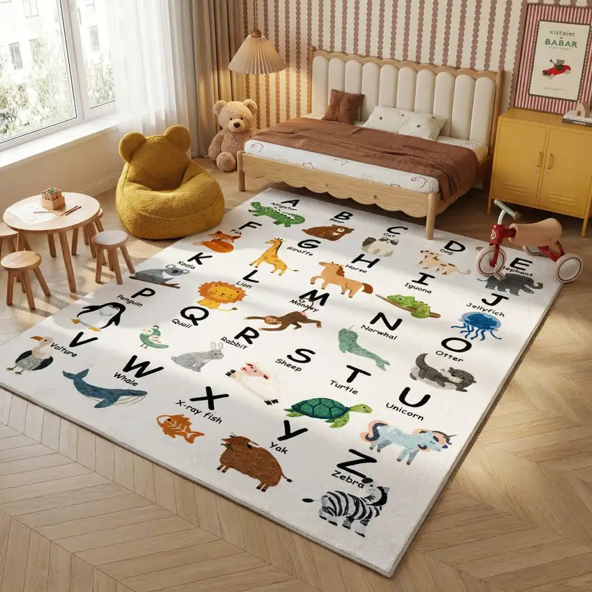Gray Brown and Green Juvenile Alphabet Youthful Area Rug Photo 4