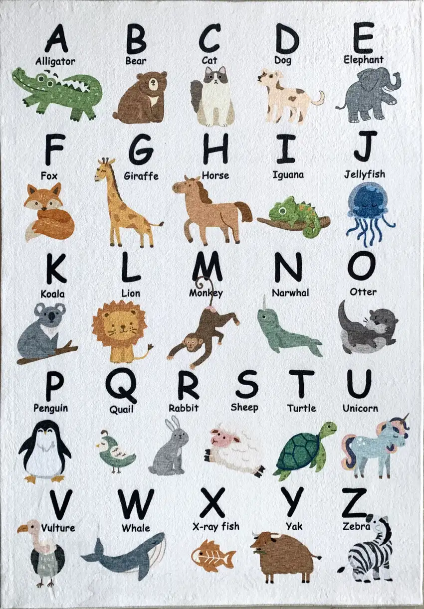 Gray Brown and Green Juvenile Alphabet Youthful Area Rug Photo 2