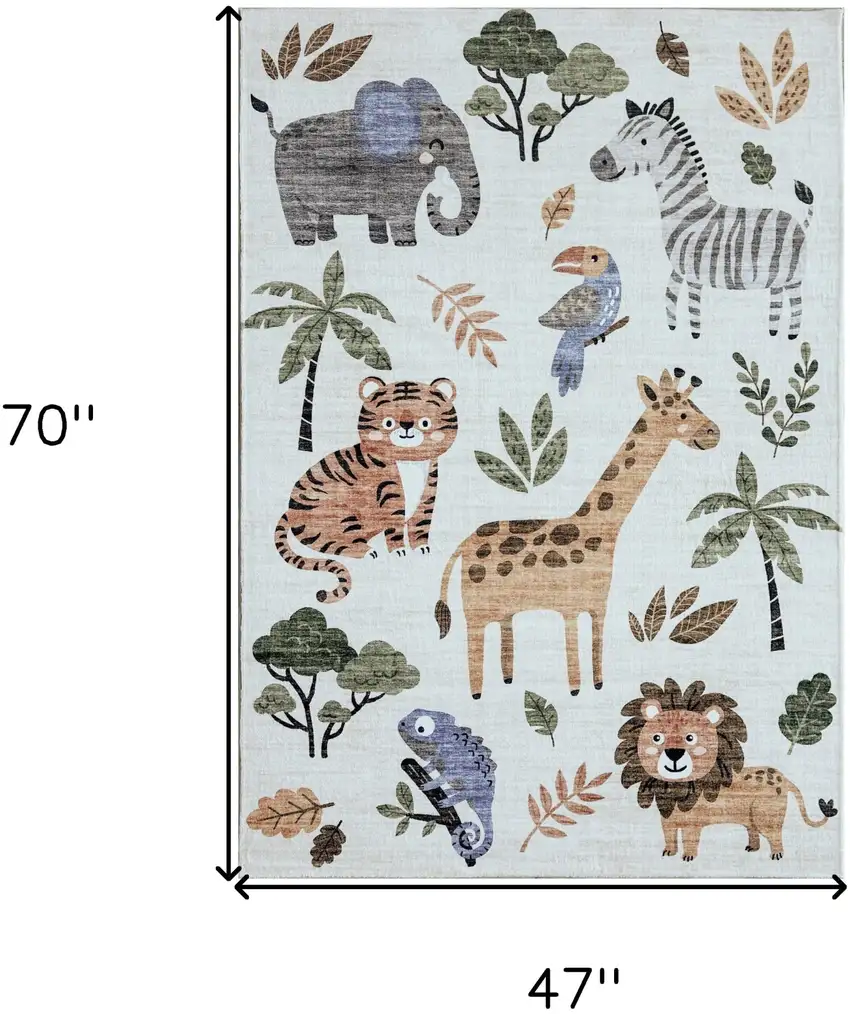 Gray Brown and Green Juvenile Zoo Animals Youthful Area Rug Photo 5