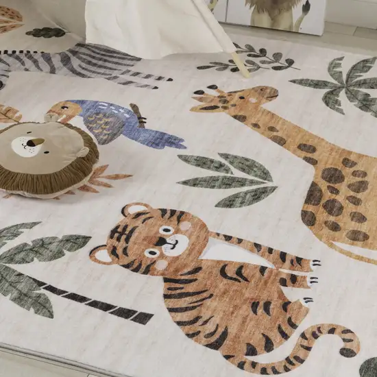 Gray Brown and Green Juvenile Zoo Animals Youthful Area Rug Photo 8