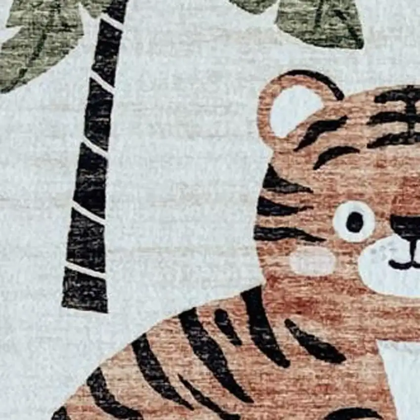 Gray Brown and Green Juvenile Zoo Animals Youthful Area Rug Photo 3