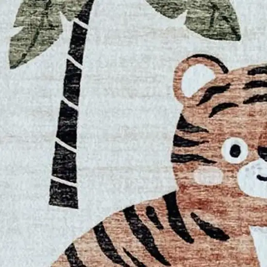 Gray Brown and Green Juvenile Zoo Animals Youthful Area Rug Photo 3