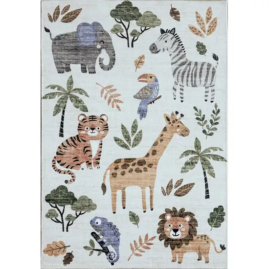 Gray Brown and Green Juvenile Zoo Animals Youthful Area Rug Photo 1