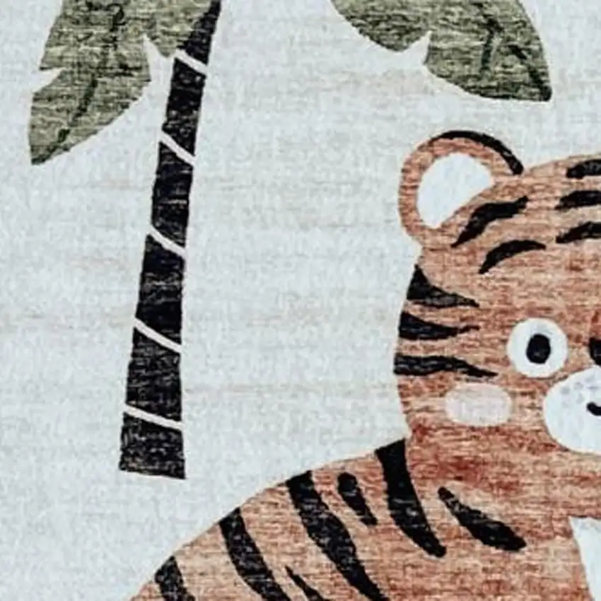 Gray Brown and Green Juvenile Zoo Animals Youthful Area Rug Photo 3