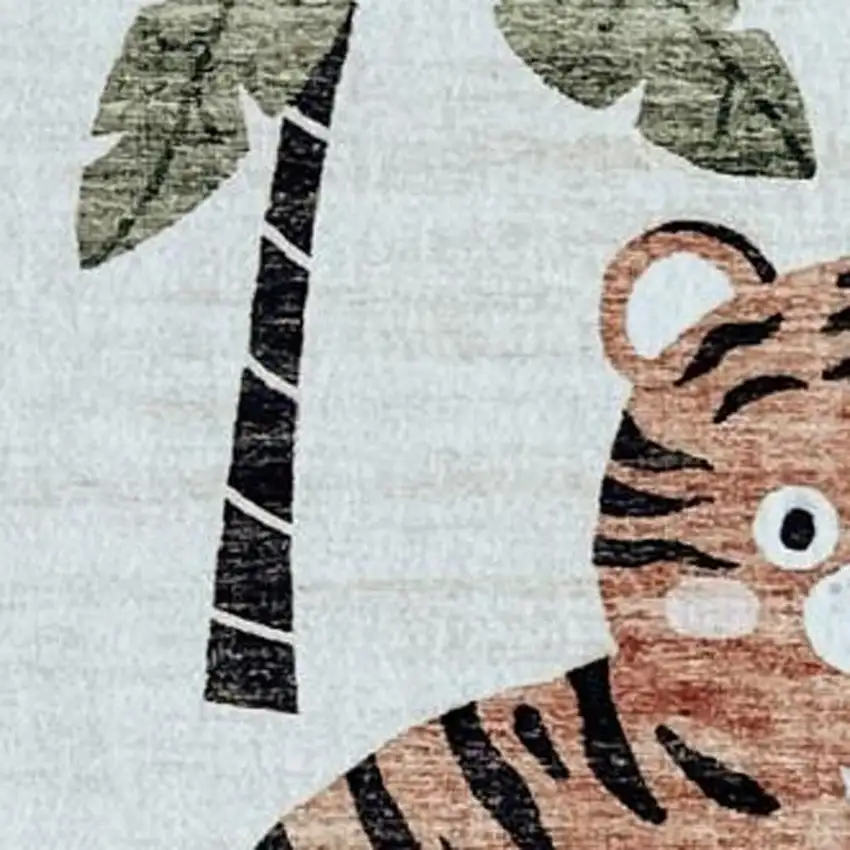 Gray Brown and Green Juvenile Zoo Animals Youthful Area Rug Photo 3