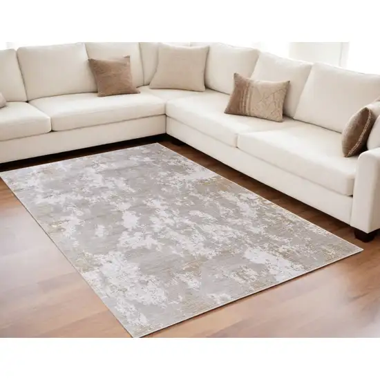 Gray Brown and Ivory Abstract Power Loom Area Rug Photo 1