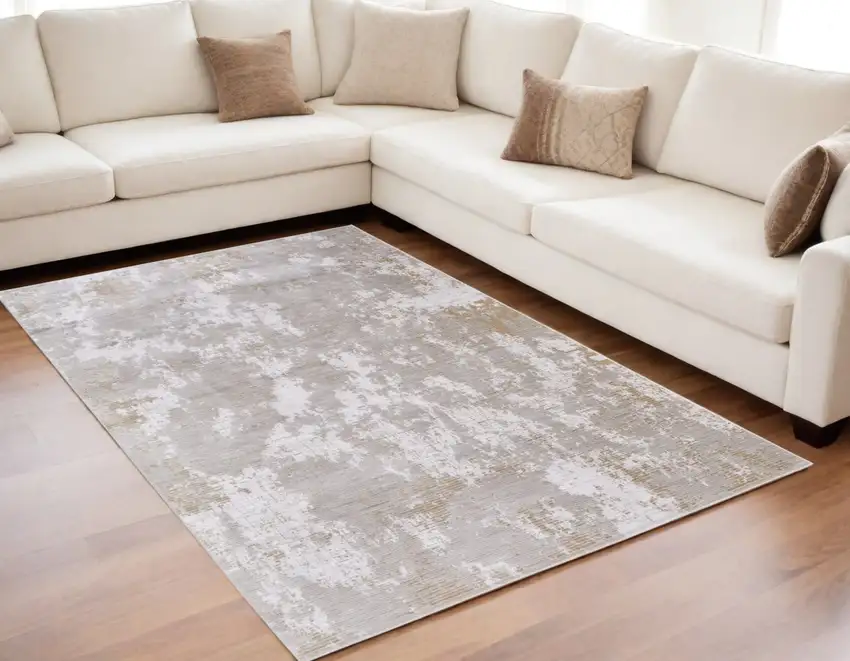 Gray Brown and Ivory Abstract Power Loom Area Rug Photo 1