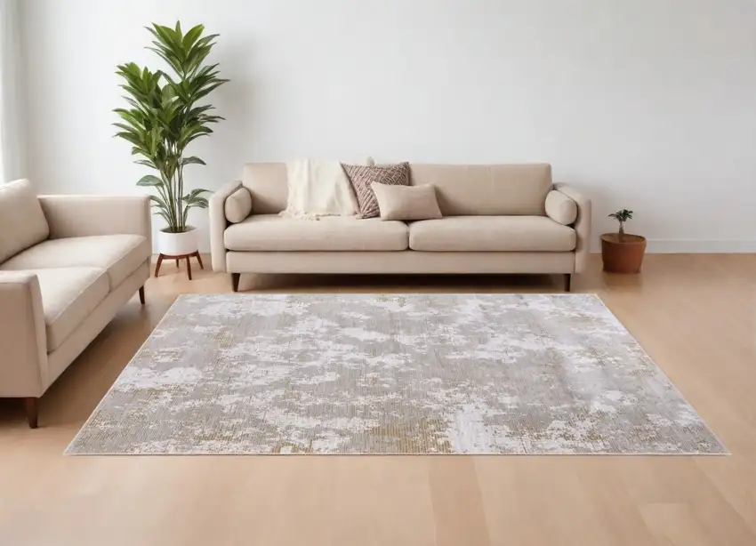 Gray Brown and Ivory Abstract Power Loom Area Rug Photo 1
