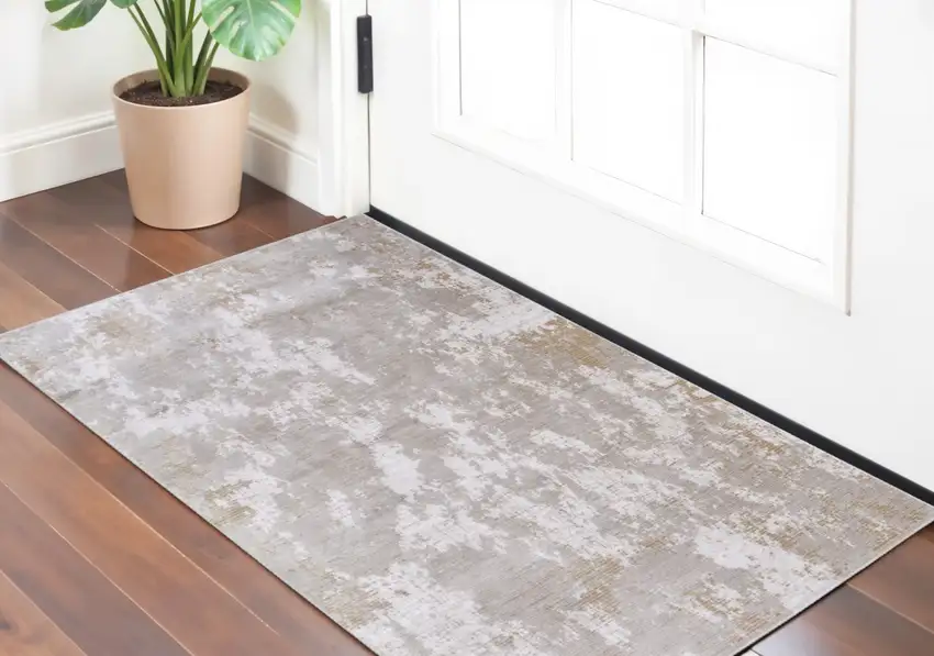 Gray Brown and Ivory Abstract Power Loom Area Rug Photo 1