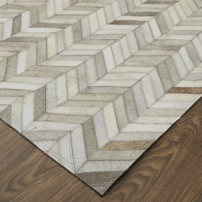 Gray Brown and Ivory Faux Cowhide Animal Print Power Loom Area Rug Photo 8