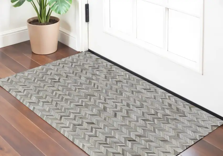 Gray Brown and Ivory Faux Cowhide Animal Print Power Loom Area Rug Photo 1