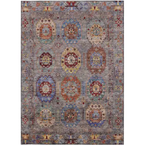 Gray Burgundy And Gold Medallion Washable Indoor Outdoor Area Rug Photo 4