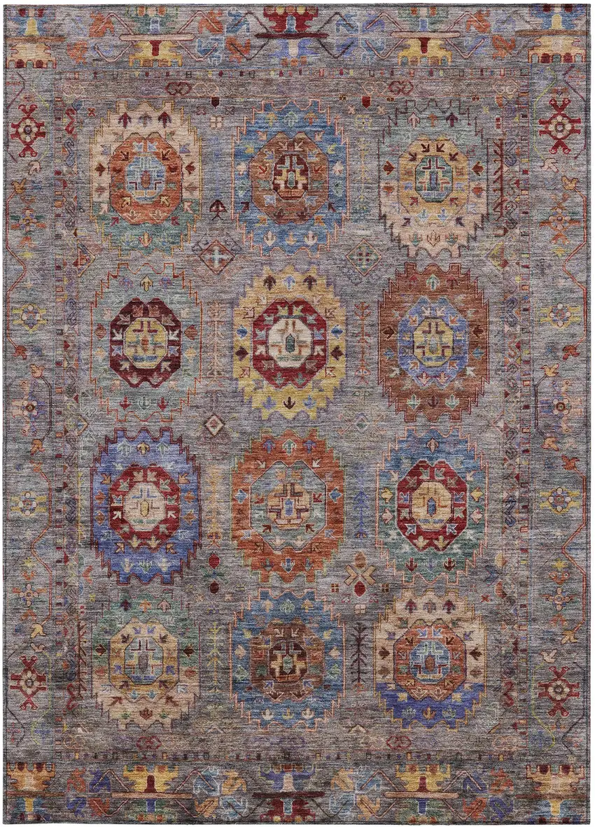 Gray Burgundy And Gold Medallion Washable Indoor Outdoor Area Rug Photo 4