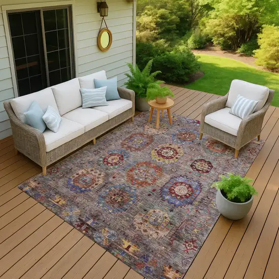 Gray Burgundy And Gold Medallion Washable Indoor Outdoor Area Rug Photo 8