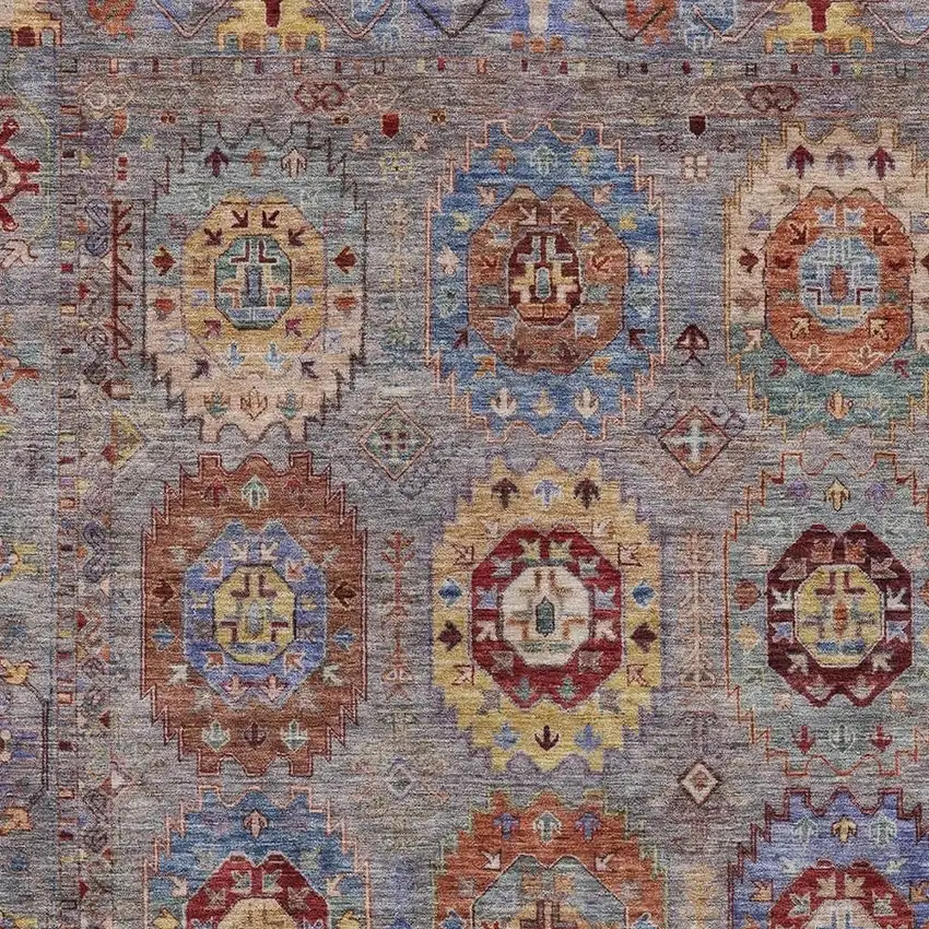 Gray Burgundy And Gold Medallion Washable Indoor Outdoor Area Rug Photo 6