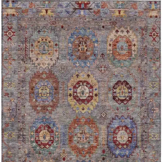 Gray Burgundy And Gold Medallion Washable Indoor Outdoor Area Rug Photo 5