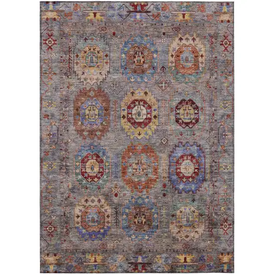 Gray Burgundy And Gold Medallion Washable Indoor Outdoor Area Rug Photo 2