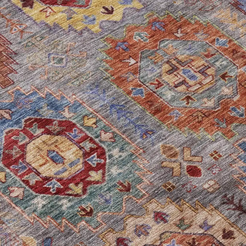 Gray Burgundy And Gold Medallion Washable Indoor Outdoor Area Rug Photo 7