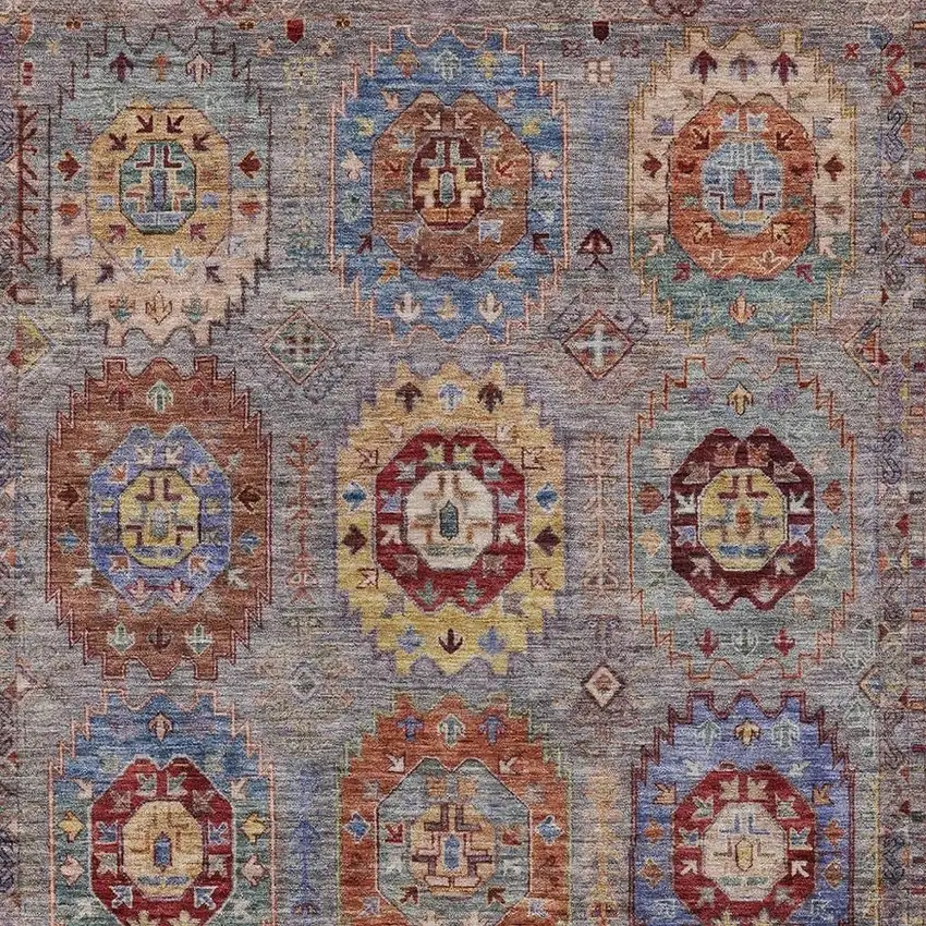 Gray Burgundy And Gold Medallion Washable Indoor Outdoor Area Rug Photo 6