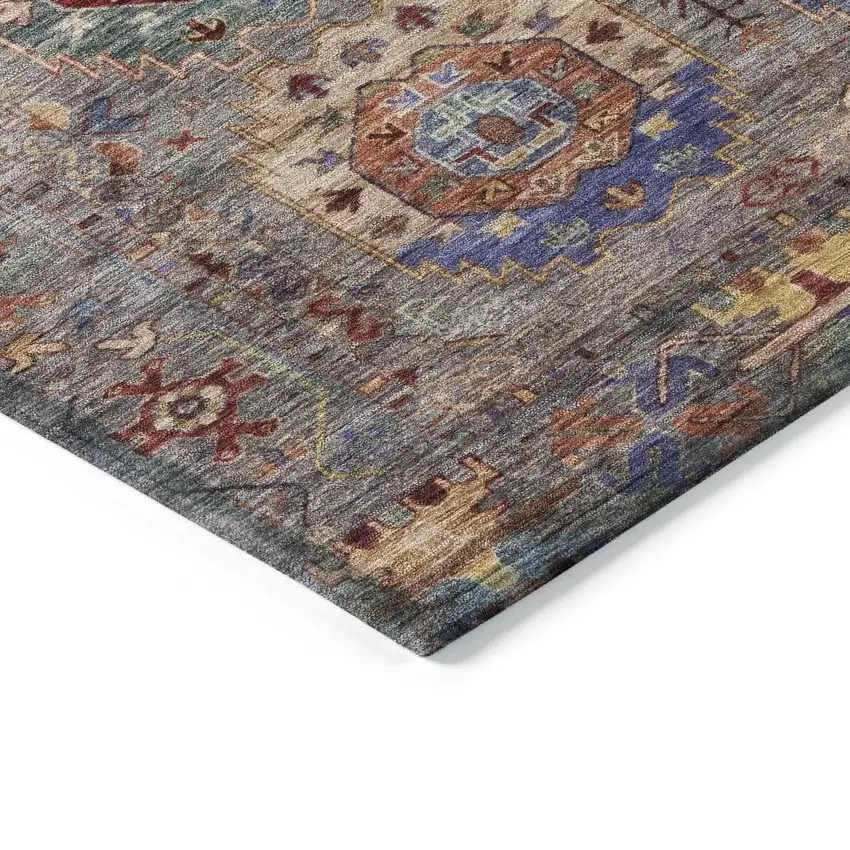 Gray Burgundy And Gold Medallion Washable Indoor Outdoor Area Rug Photo 4