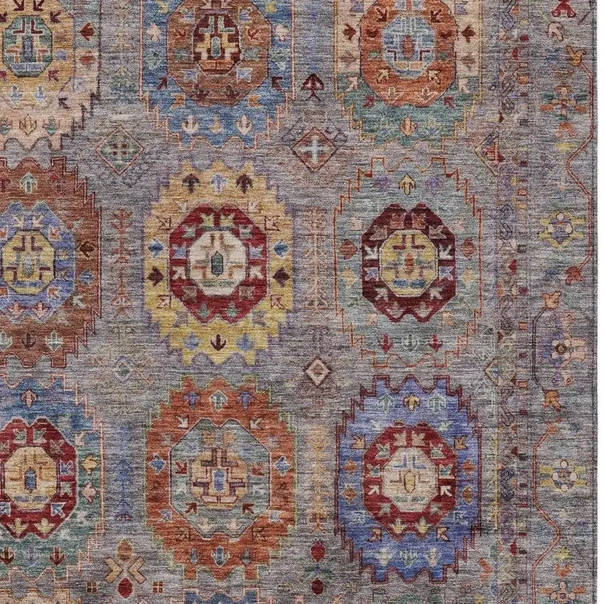 Gray Burgundy And Gold Medallion Washable Indoor Outdoor Area Rug Photo 6