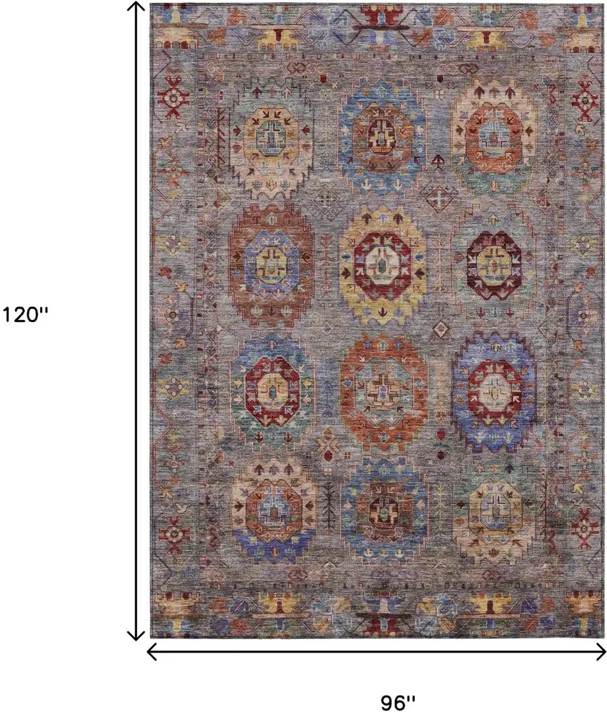 Gray Burgundy And Gold Medallion Washable Indoor Outdoor Area Rug Photo 3