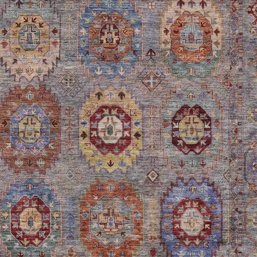 Gray Burgundy And Gold Medallion Washable Indoor Outdoor Area Rug Photo 6