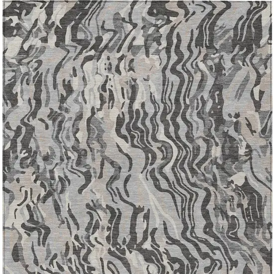 Gray Charcoal And Beige Abstract Washable Indoor Outdoor Area Rug Photo 8