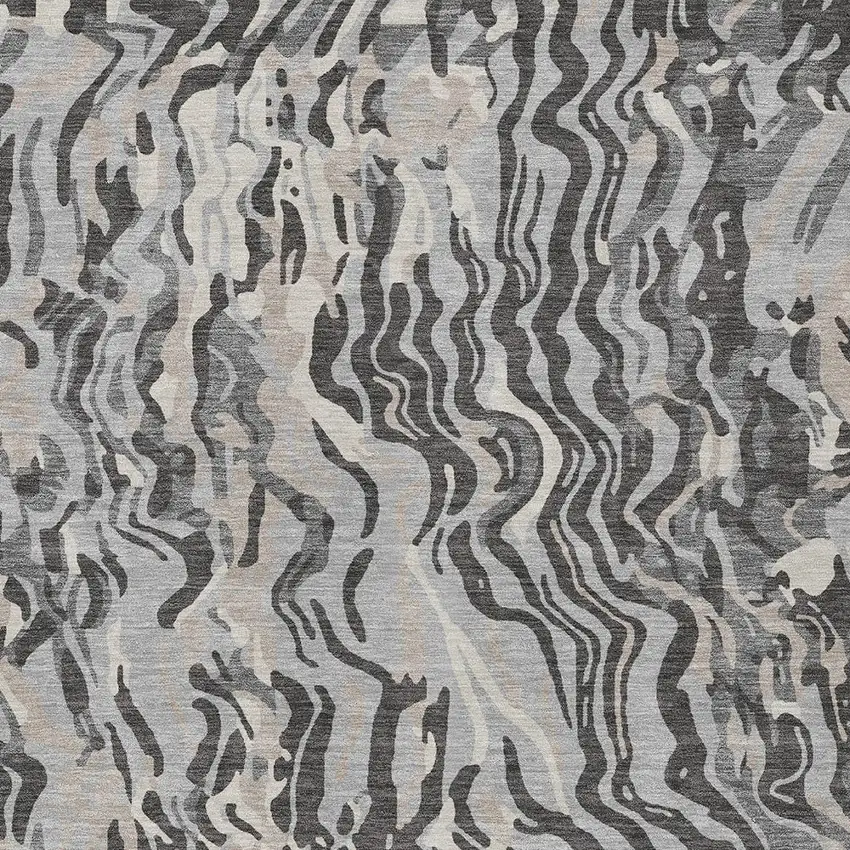 Gray Charcoal And Beige Abstract Washable Indoor Outdoor Area Rug Photo 7