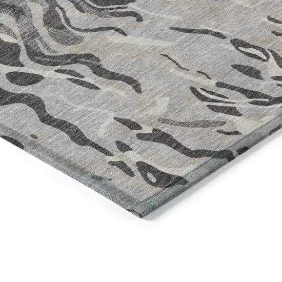 Gray Charcoal And Beige Abstract Washable Indoor Outdoor Area Rug Photo 4