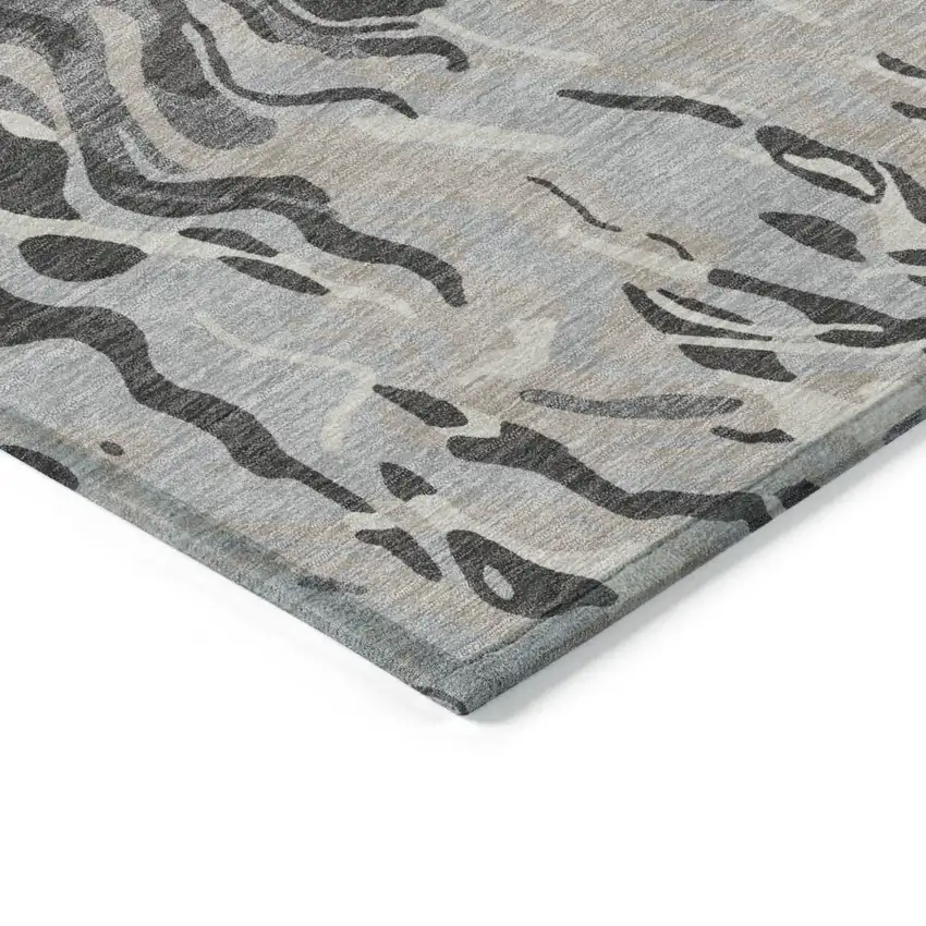 Gray Charcoal And Beige Abstract Washable Indoor Outdoor Area Rug Photo 4