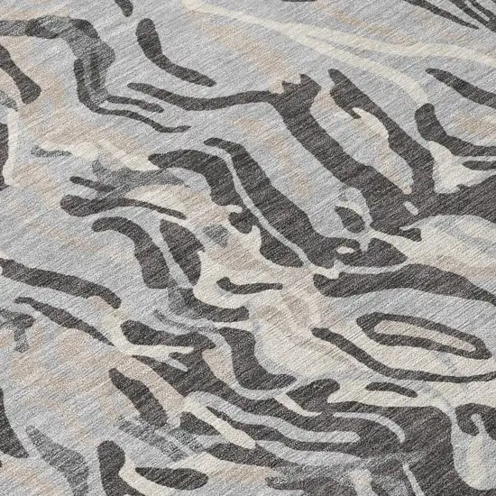 Gray Charcoal And Beige Abstract Washable Indoor Outdoor Area Rug Photo 5