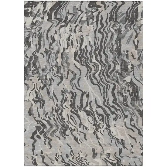 Gray Charcoal And Beige Abstract Washable Indoor Outdoor Area Rug Photo 2