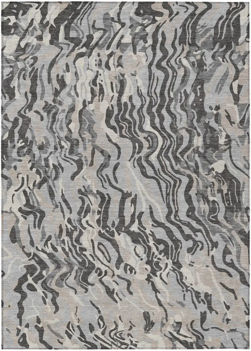 Gray Charcoal And Beige Abstract Washable Indoor Outdoor Area Rug Photo 2