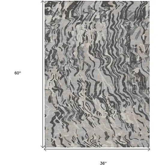Gray Charcoal And Beige Abstract Washable Indoor Outdoor Area Rug Photo 3