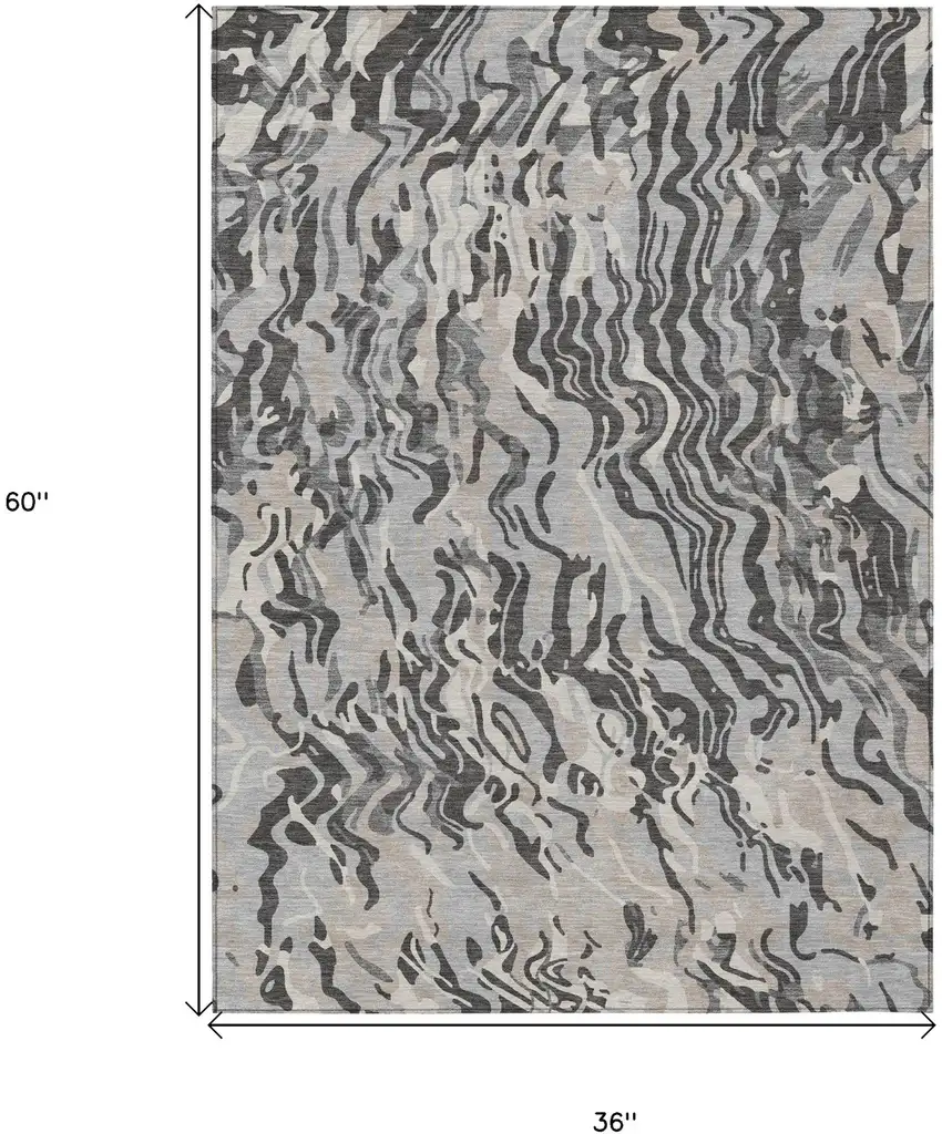 Gray Charcoal And Beige Abstract Washable Indoor Outdoor Area Rug Photo 3