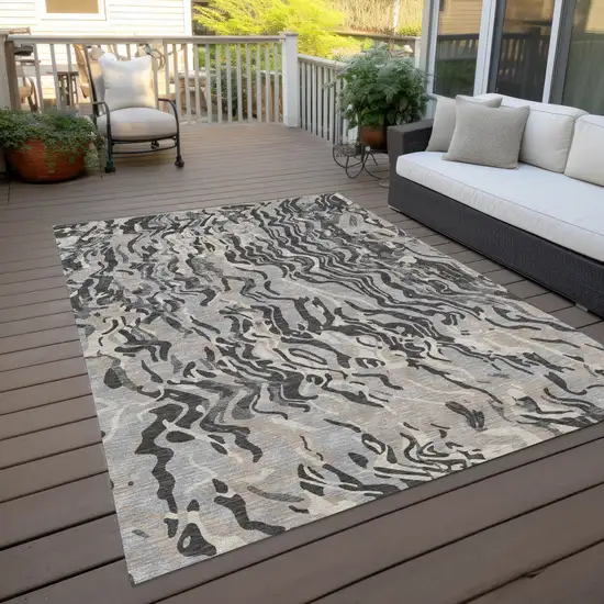 Gray Charcoal And Beige Abstract Washable Indoor Outdoor Area Rug Photo 9