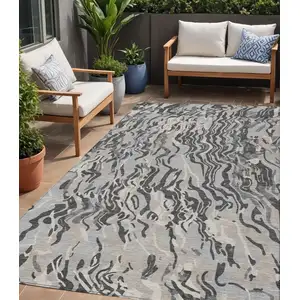 Photo of Gray Charcoal And Beige Abstract Washable Indoor Outdoor Area Rug