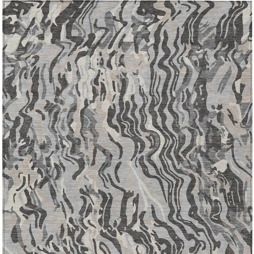 Gray Charcoal And Beige Abstract Washable Indoor Outdoor Area Rug Photo 8