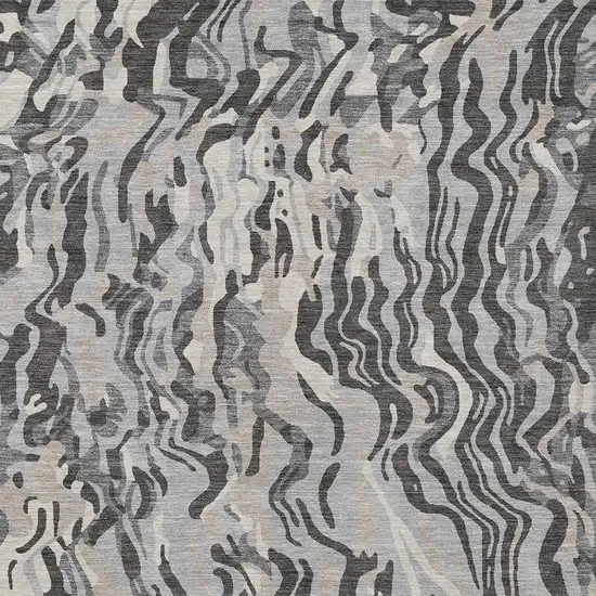 Gray Charcoal And Beige Abstract Washable Indoor Outdoor Area Rug Photo 7