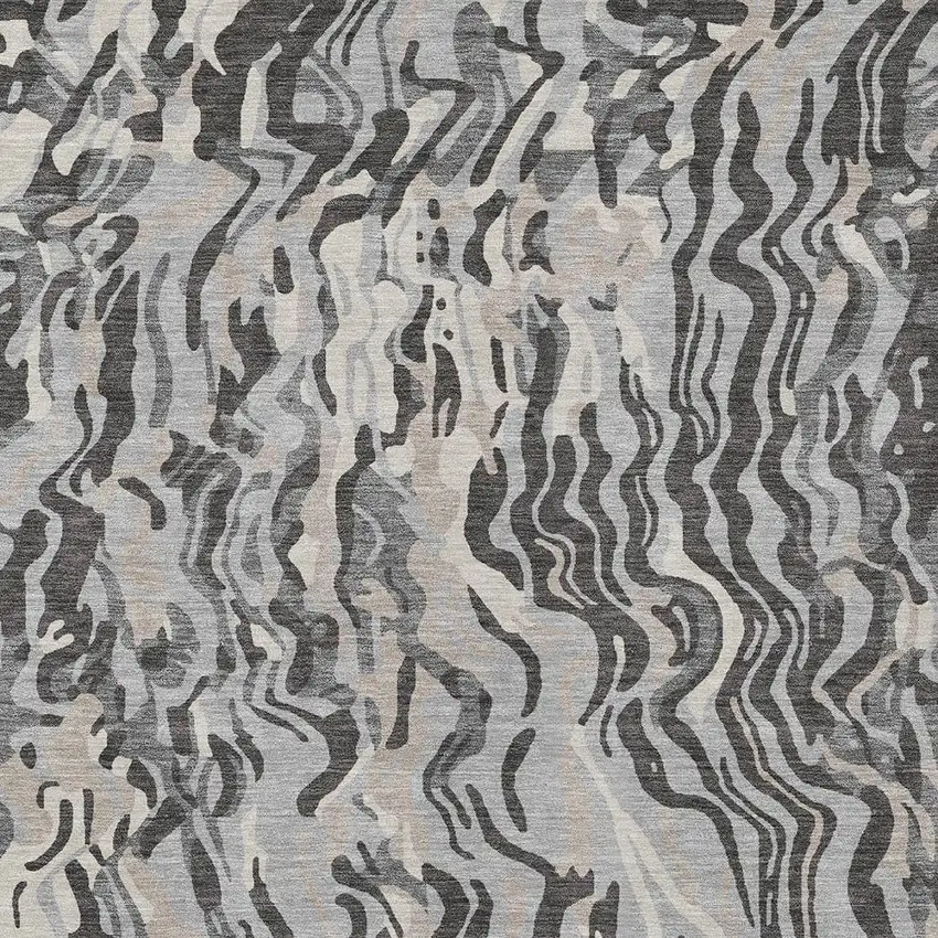Gray Charcoal And Beige Abstract Washable Indoor Outdoor Area Rug Photo 7