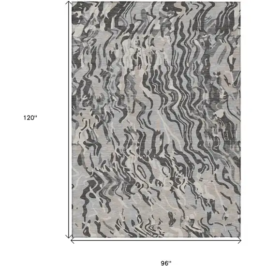 Gray Charcoal And Beige Abstract Washable Indoor Outdoor Area Rug Photo 3