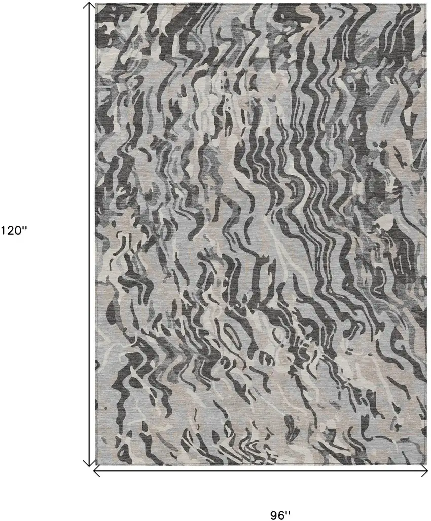 Gray Charcoal And Beige Abstract Washable Indoor Outdoor Area Rug Photo 3