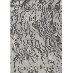 Photo of Gray Charcoal And Beige Abstract Washable Indoor Outdoor Area Rug