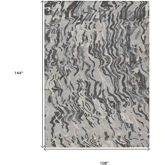 Gray Charcoal And Beige Abstract Washable Indoor Outdoor Area Rug Photo 3