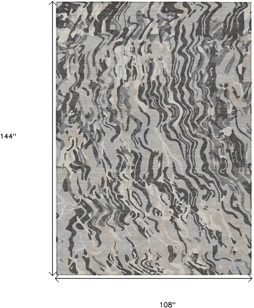 Gray Charcoal And Beige Abstract Washable Indoor Outdoor Area Rug Photo 3
