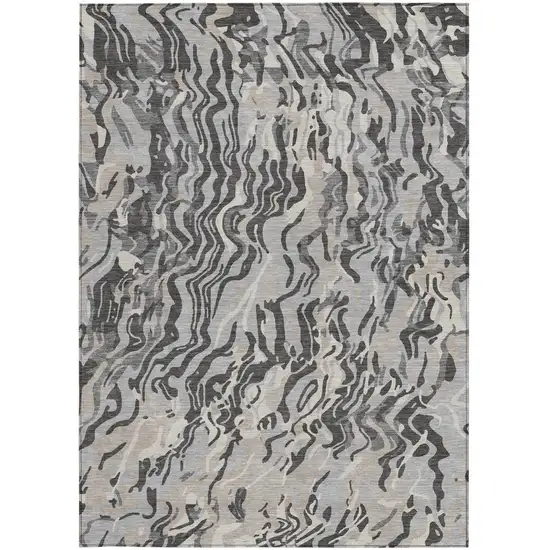 Gray Charcoal And Beige Abstract Washable Indoor Outdoor Area Rug Photo 7