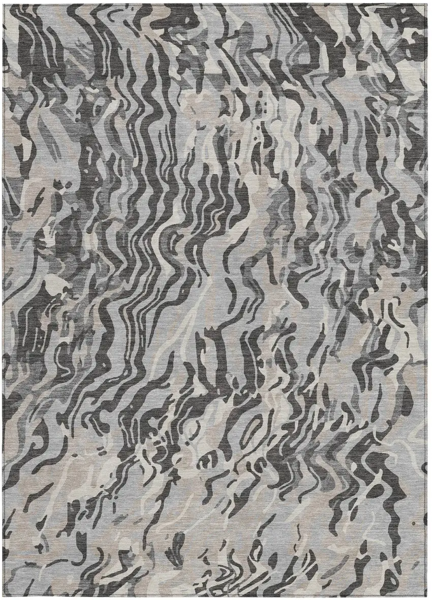 Gray Charcoal And Beige Abstract Washable Indoor Outdoor Area Rug Photo 7